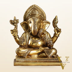 Brass Superfine Dagdusheth Ganapati Idol | Height 8.5 inch