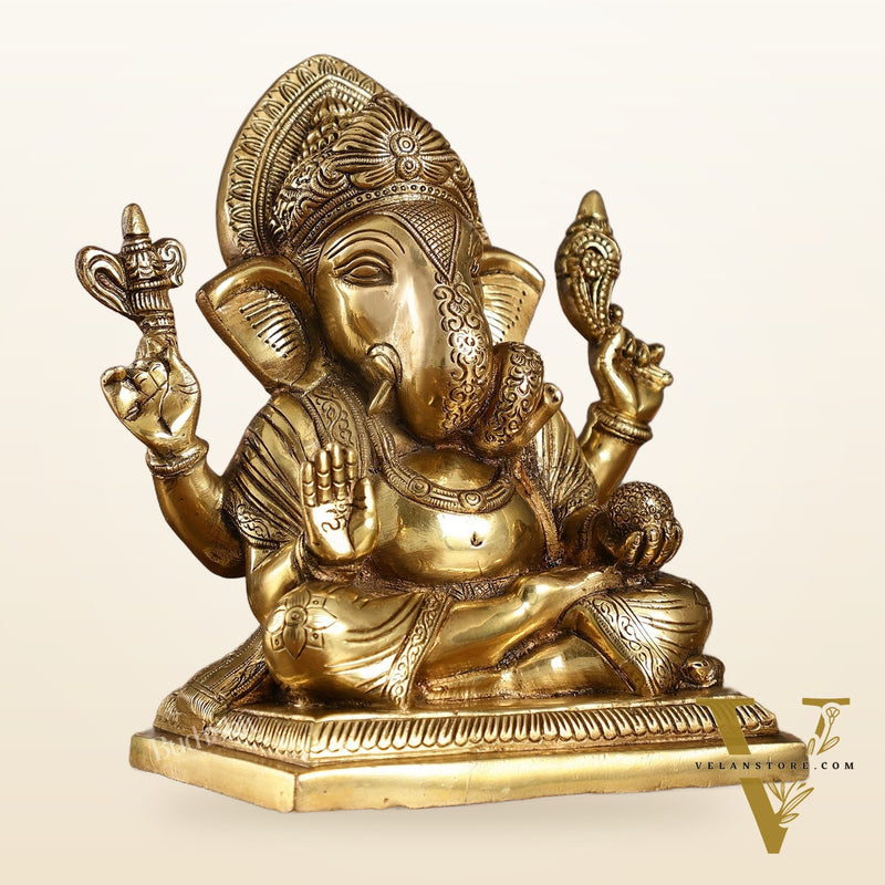 Brass Superfine Dagdusheth Ganapati Idol | Height 8.5 inch