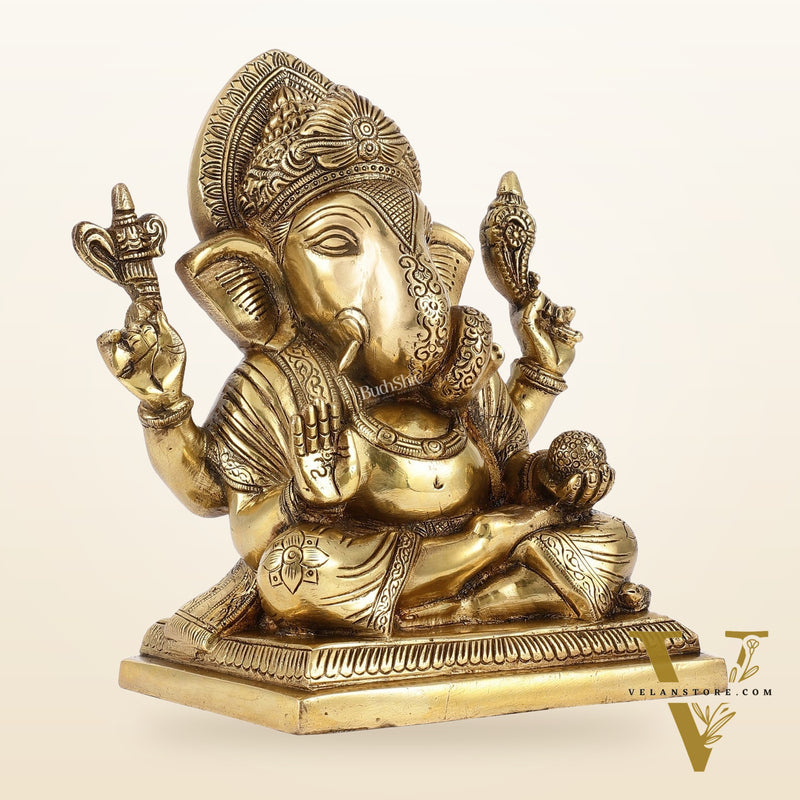 Brass Superfine Dagdusheth Ganapati Idol | Height 8.5 inch