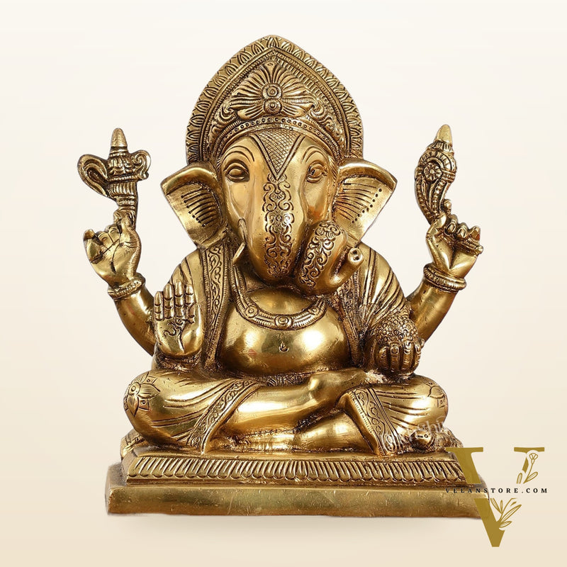 Brass Superfine Dagdusheth Ganapati Idol | Height 8.5 inch
