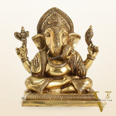 Brass Superfine Dagdusheth Ganapati Idol | Height 8.5 inch