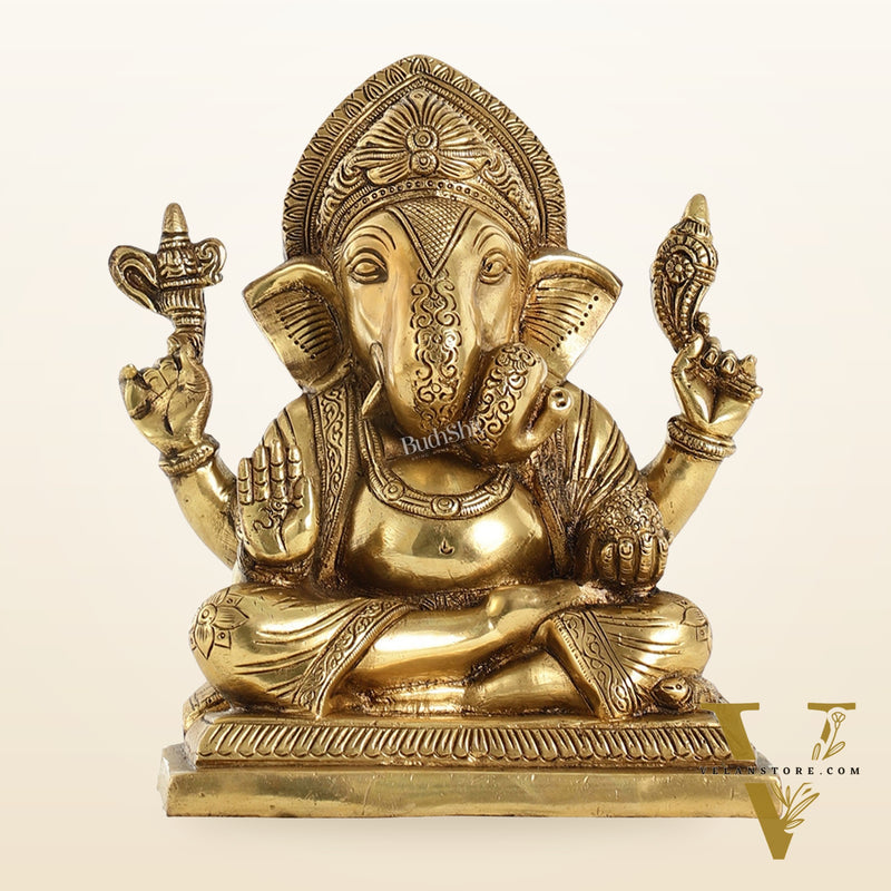 Brass Superfine Dagdusheth Ganapati Idol | Height 8.5 inch