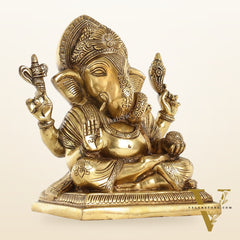 Brass Superfine Dagdusheth Ganapati Idol | Height 8.5 inch