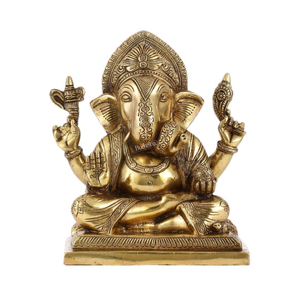 Brass Superfine Dagdusheth Ganapati Idol | Height 8.5 inch