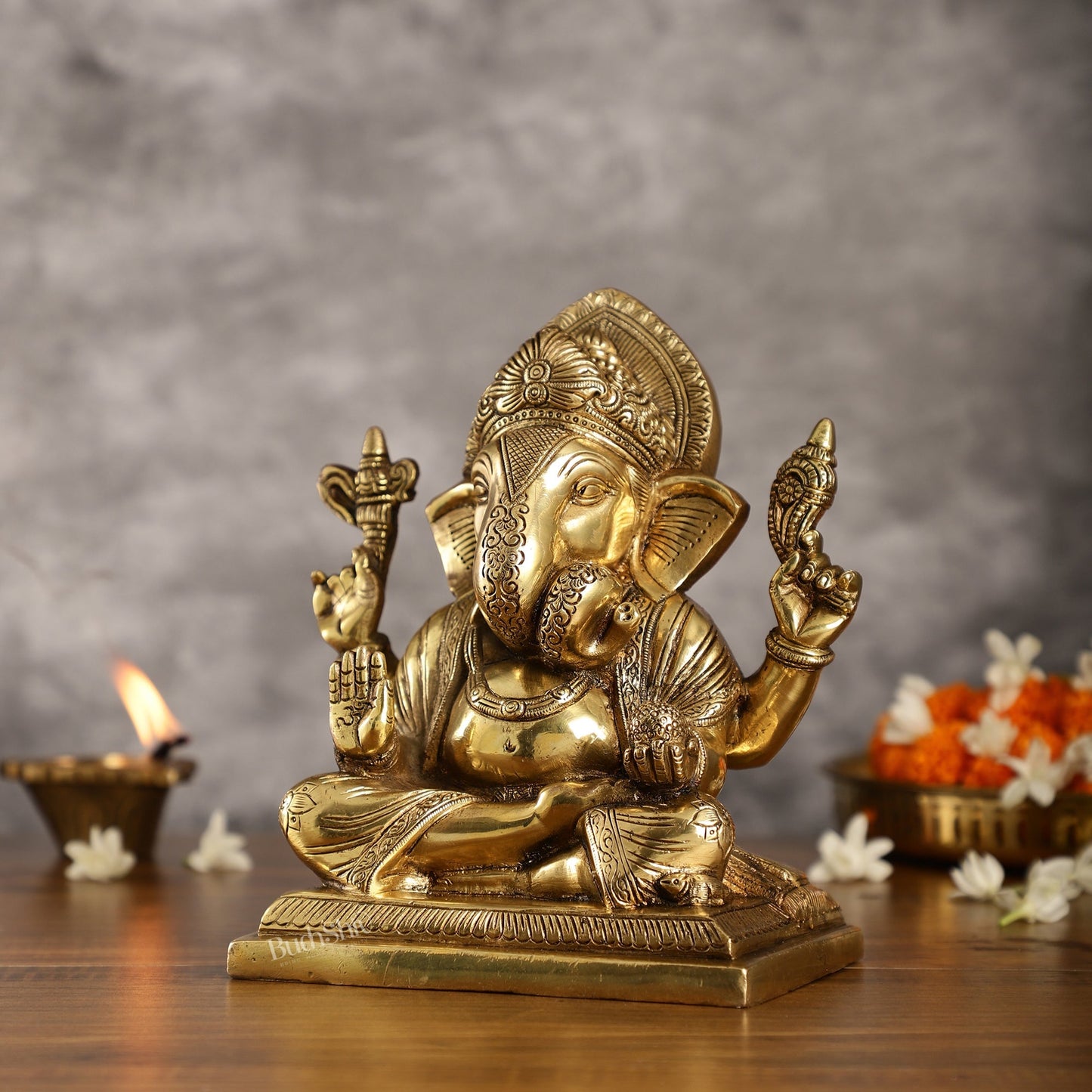 Brass Superfine Dagdusheth Ganapati Idol | Height 8.5 inch