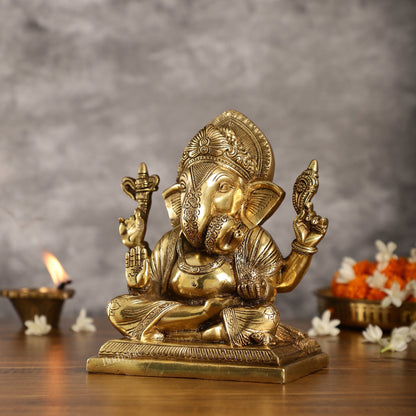 Brass Superfine Dagdusheth Ganapati Idol | Height 8.5 inch