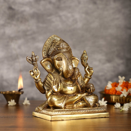 Brass Superfine Dagdusheth Ganapati Idol | Height 8.5 inch
