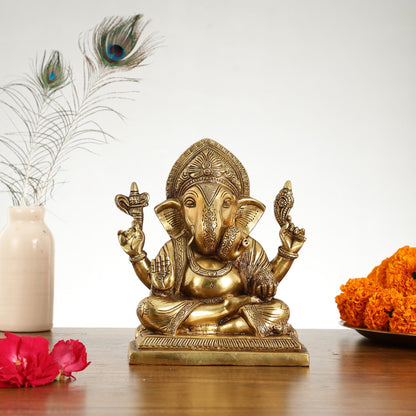 Brass Superfine Dagdusheth Ganapati Idol | Height 8.5 inch