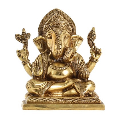 Brass Superfine Dagdusheth Ganapati Idol | Height 8.5 inch