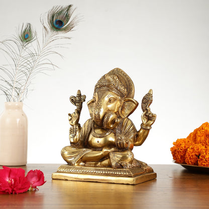Brass Superfine Dagdusheth Ganapati Idol | Height 8.5 inch