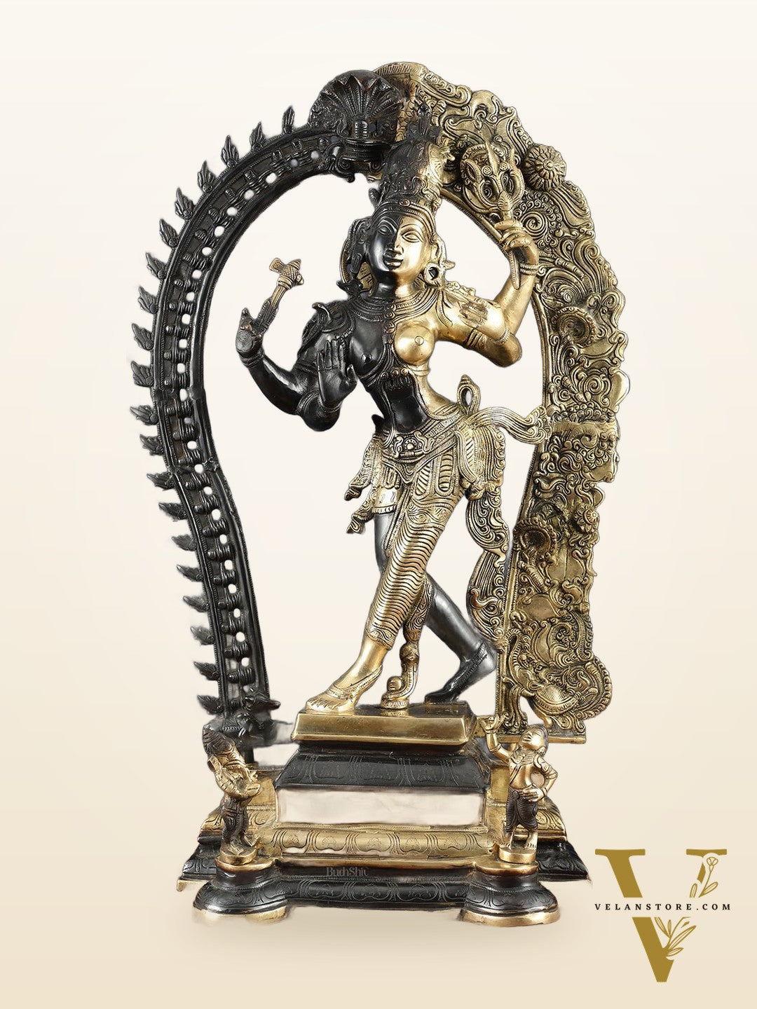 Brass Superfine Dancing Ardhanarishwara Sculpture with Prabhavali – 29.5" Height