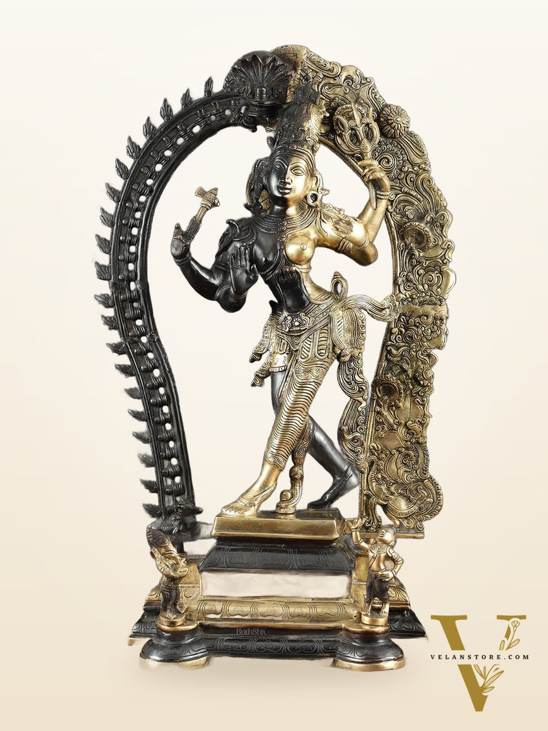 Brass Superfine Dancing Ardhanarishwara Sculpture with Prabhavali – 29.5" Height