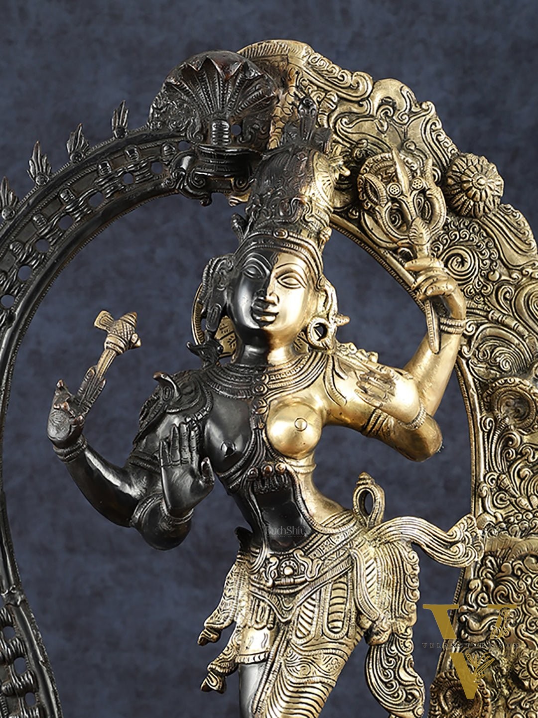 Brass Superfine Dancing Ardhanarishwara Sculpture with Prabhavali – 29.5" Height