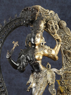 Brass Superfine Dancing Ardhanarishwara Sculpture with Prabhavali – 29.5" Height