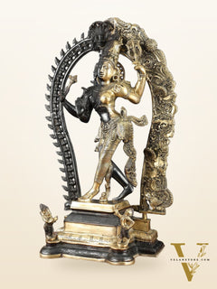 Brass Superfine Dancing Ardhanarishwara Sculpture with Prabhavali – 29.5" Height