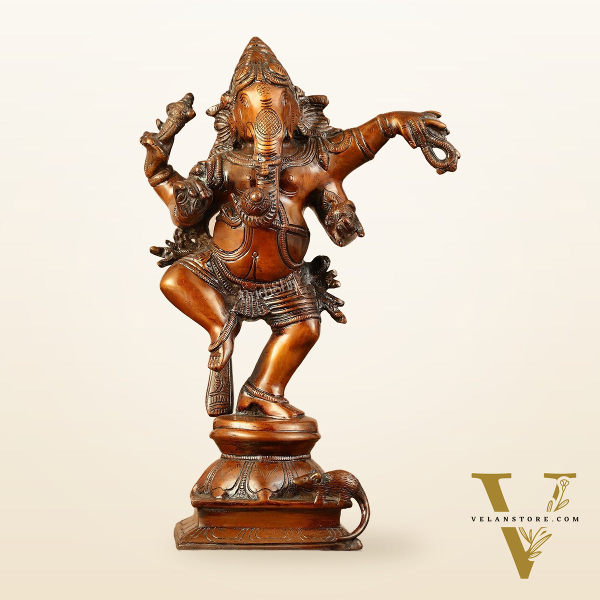 Brass Superfine Dancing Ganesha Statue - 12.5" Antique Bronze Finish