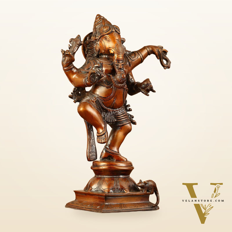 Brass Superfine Dancing Ganesha Statue - 12.5" Antique Bronze Finish