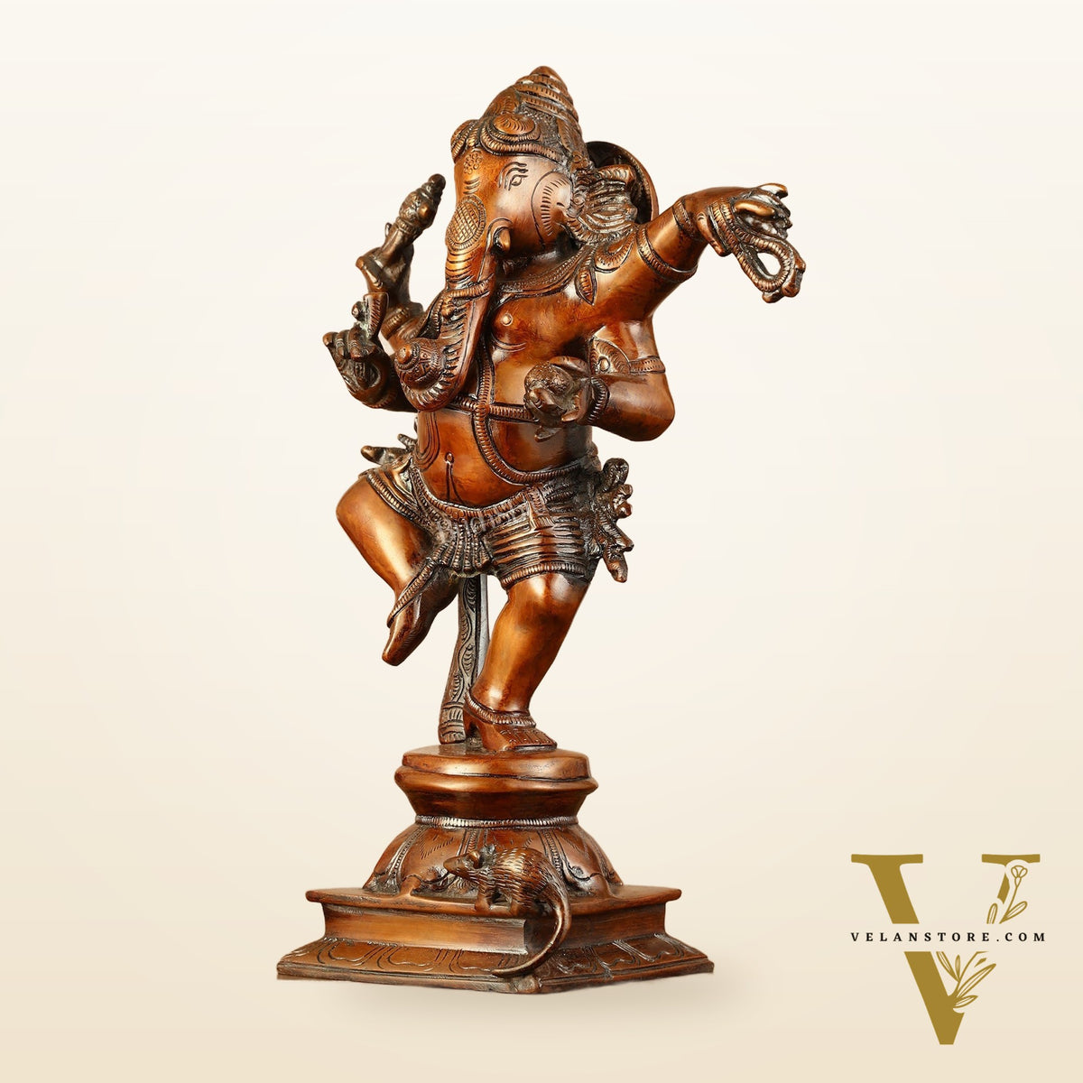 Brass Superfine Dancing Ganesha Statue - 12.5" Antique Bronze Finish