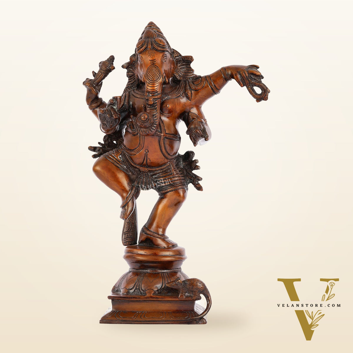 Brass Superfine Dancing Ganesha Statue - 12.5" Antique Bronze Finish