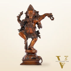 Brass Superfine Dancing Ganesha Statue - 12.5" Antique Bronze Finish