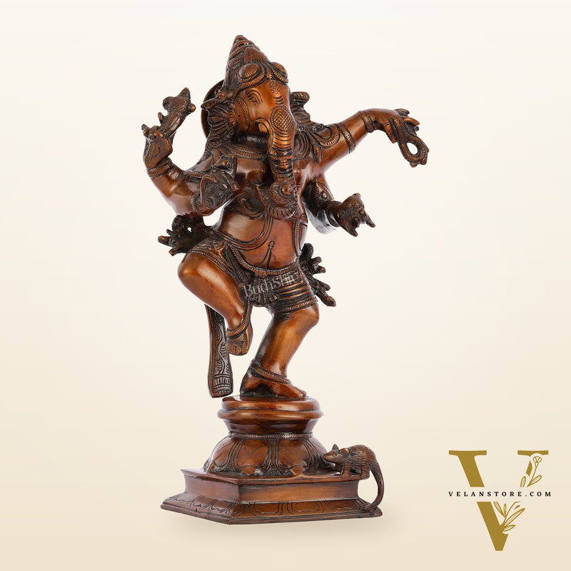 Brass Superfine Dancing Ganesha Statue - 12.5" Antique Bronze Finish