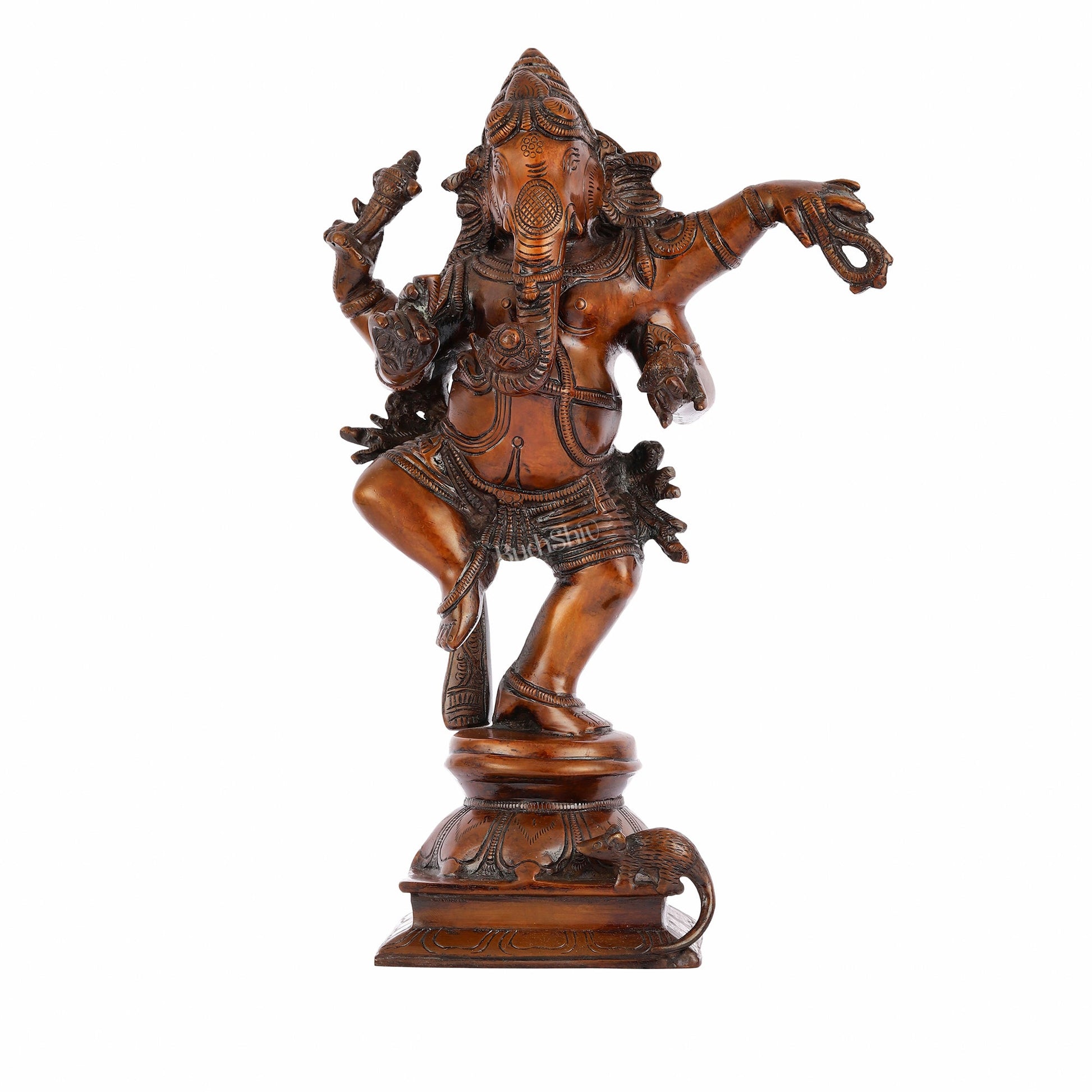 Brass Superfine Dancing Ganesha Statue - 12.5" Antique Bronze Finish