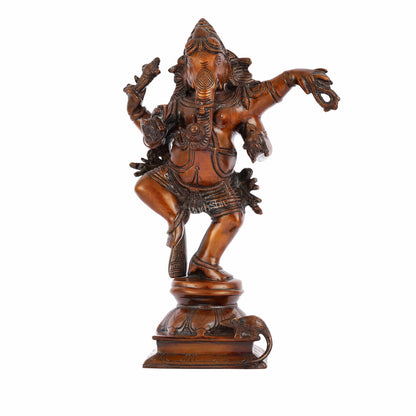 Brass Superfine Dancing Ganesha Statue - 12.5" Antique Bronze Finish