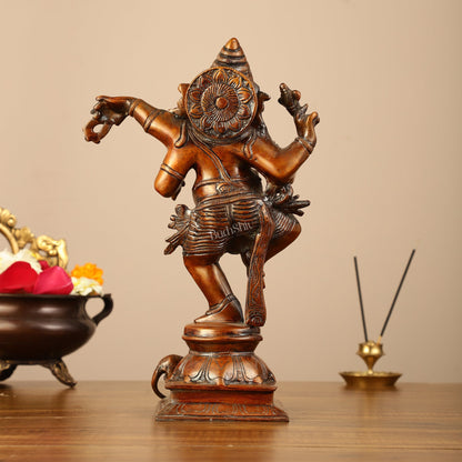 Brass Superfine Dancing Ganesha Statue - 12.5" Antique Bronze Finish