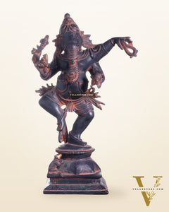 Brass Superfine Dancing Ganesha Statue - 12.5" Antique Sand finish
