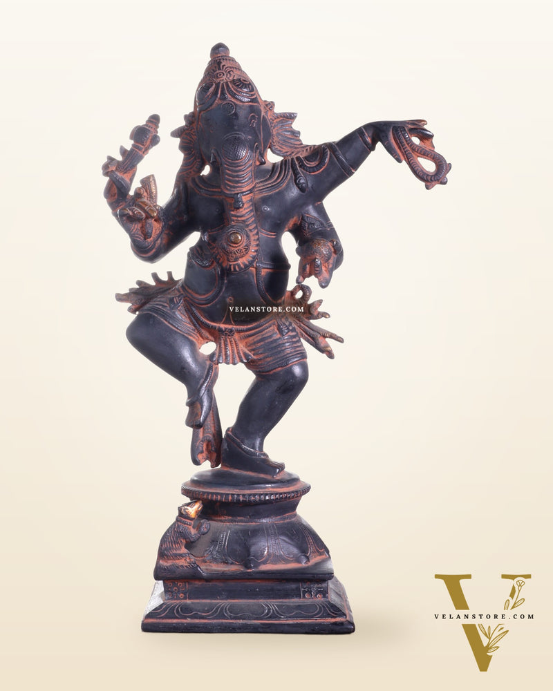 Brass Superfine Dancing Ganesha Statue - 12.5" Antique Sand finish
