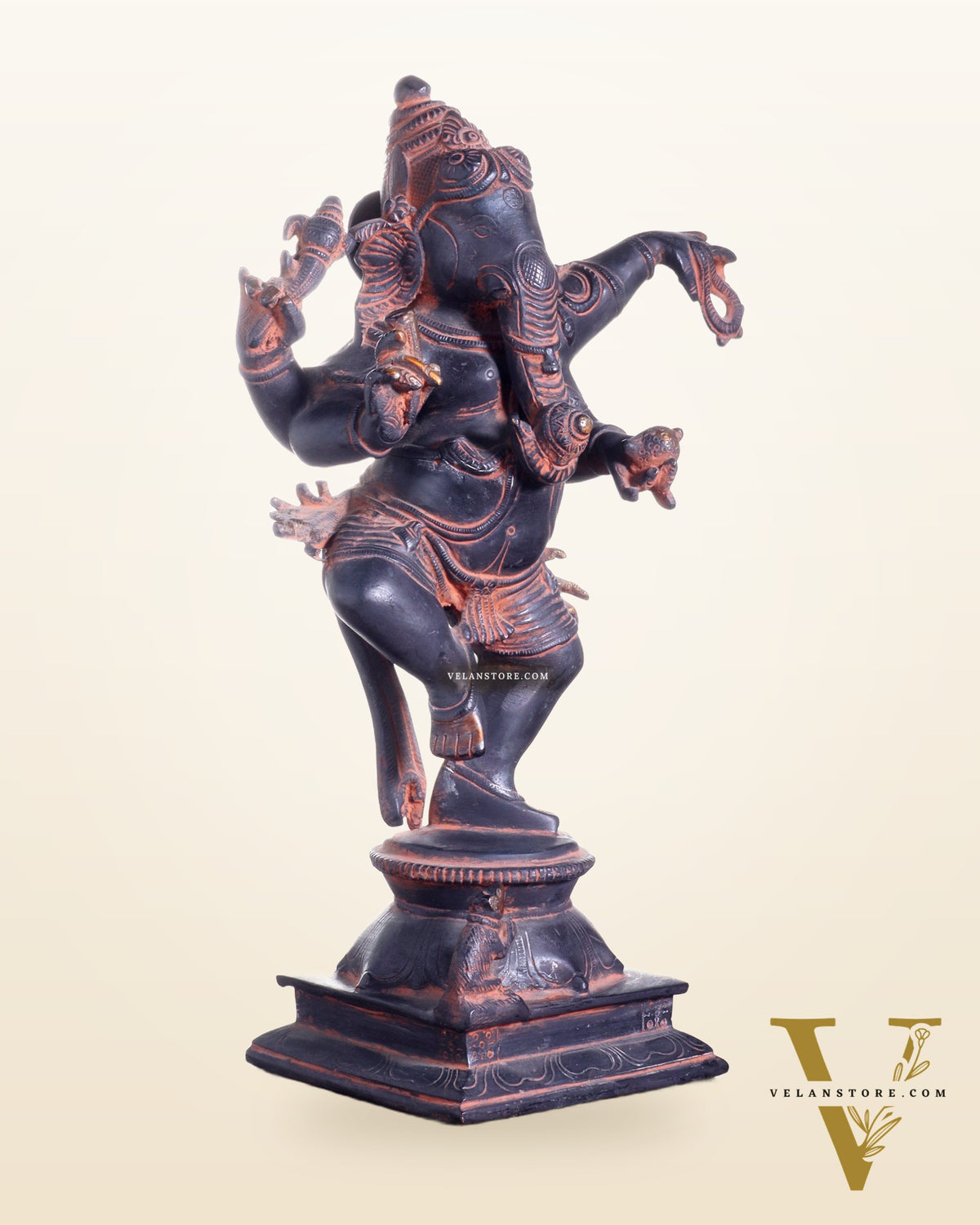 Brass Superfine Dancing Ganesha Statue - 12.5" Antique Sand finish