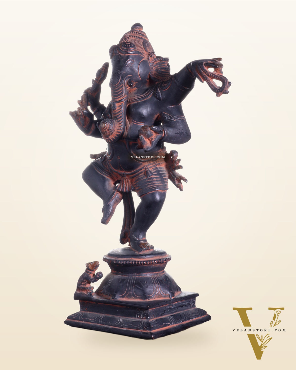 Brass Superfine Dancing Ganesha Statue - 12.5" Antique Sand finish