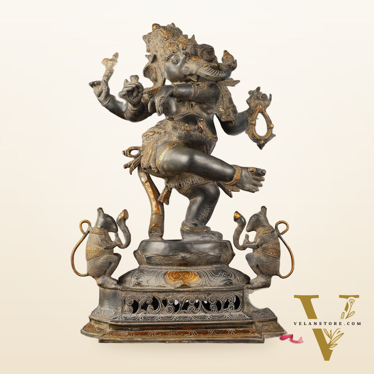 Brass Superfine Dancing Ganesha Statue - 24-Inch Masterpiece