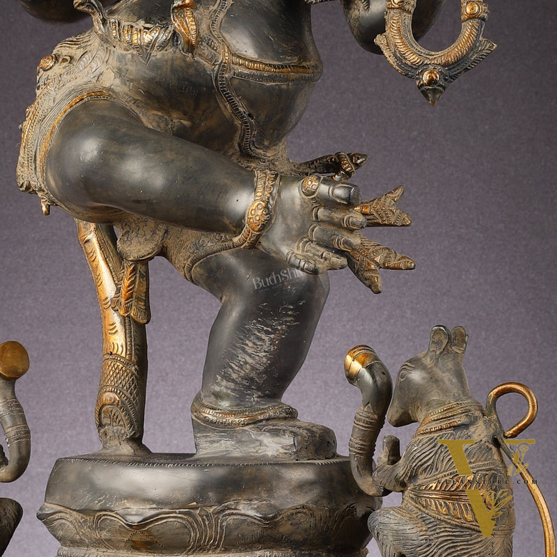 Brass Superfine Dancing Ganesha Statue - 24-Inch Masterpiece