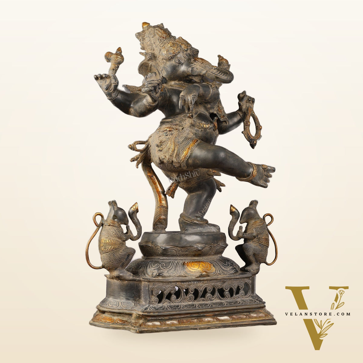 Brass Superfine Dancing Ganesha Statue - 24-Inch Masterpiece