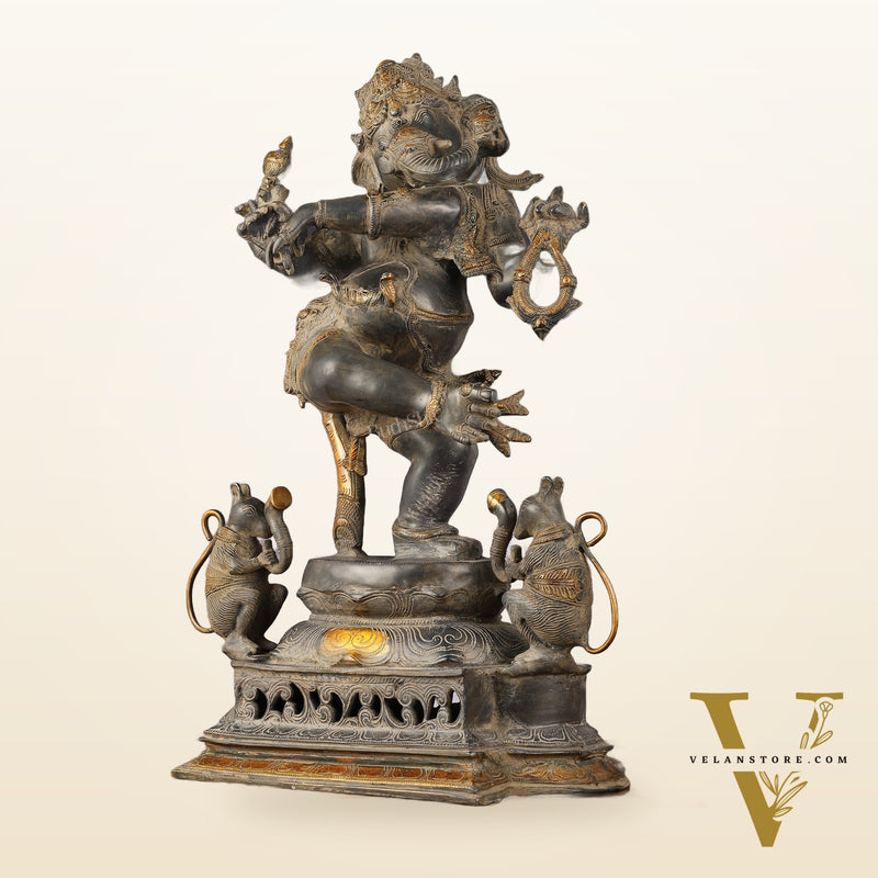 Brass Superfine Dancing Ganesha Statue - 24-Inch Masterpiece