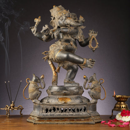Brass Superfine Dancing Ganesha Statue - 24-Inch Masterpiece