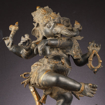 Brass Superfine Dancing Ganesha Statue - 24-Inch Masterpiece
