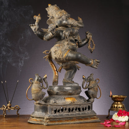 Brass Superfine Dancing Ganesha Statue - 24-Inch Masterpiece