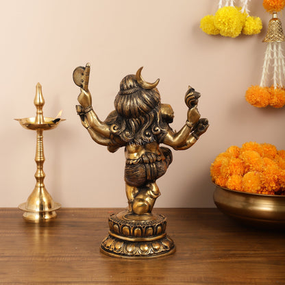 Brass Superfine Dancing Ganesha with 6 arms Idol - 15.5 Inch