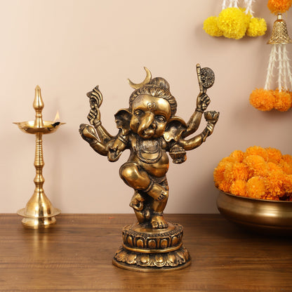 Brass Superfine Dancing Ganesha with 6 arms Idol - 15.5 Inch