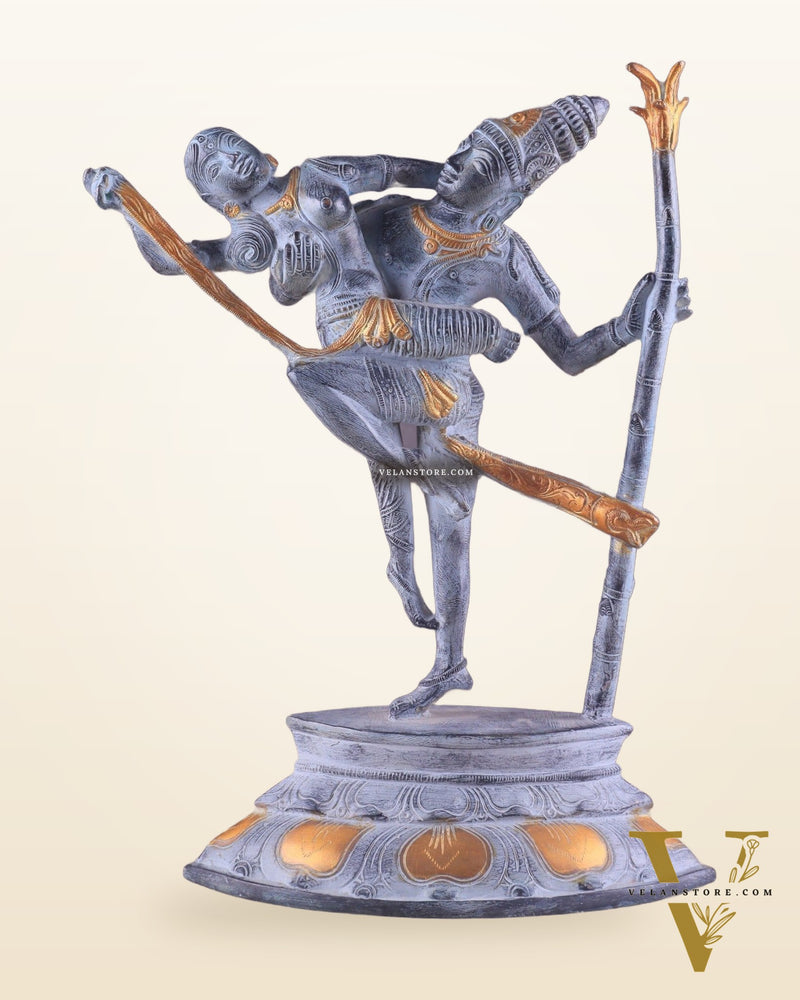Brass Superfine Dancing Rati and Kaamdeva 13 inch grey sandstone finish