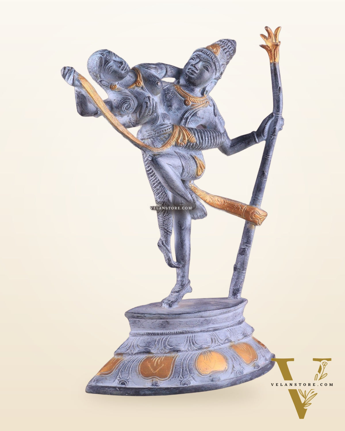 Brass Superfine Dancing Rati and Kaamdeva 13 inch grey sandstone finish