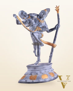 Brass Superfine Dancing Rati and Kaamdeva 13 inch grey sandstone finish