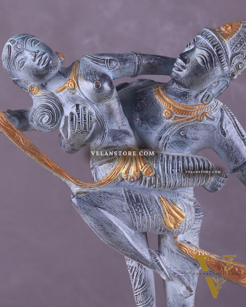 Brass Superfine Dancing Rati and Kaamdeva 13 inch grey sandstone finish