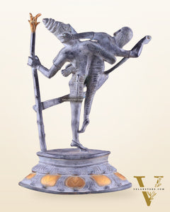 Brass Superfine Dancing Rati and Kaamdeva 13 inch grey sandstone finish