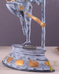 Brass Superfine Dancing Rati and Kaamdeva 13 inch grey sandstone finish