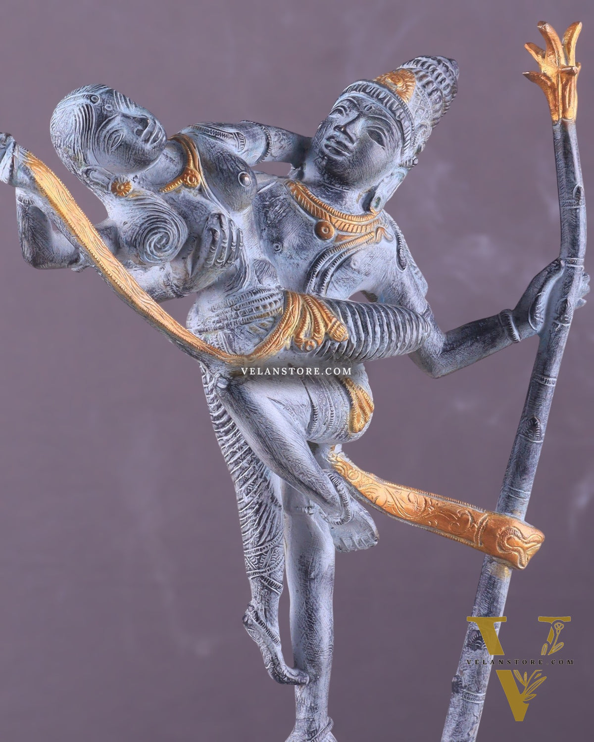 Brass Superfine Dancing Rati and Kaamdeva 13 inch grey sandstone finish