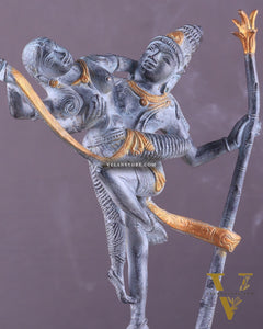 Brass Superfine Dancing Rati and Kaamdeva 13 inch grey sandstone finish