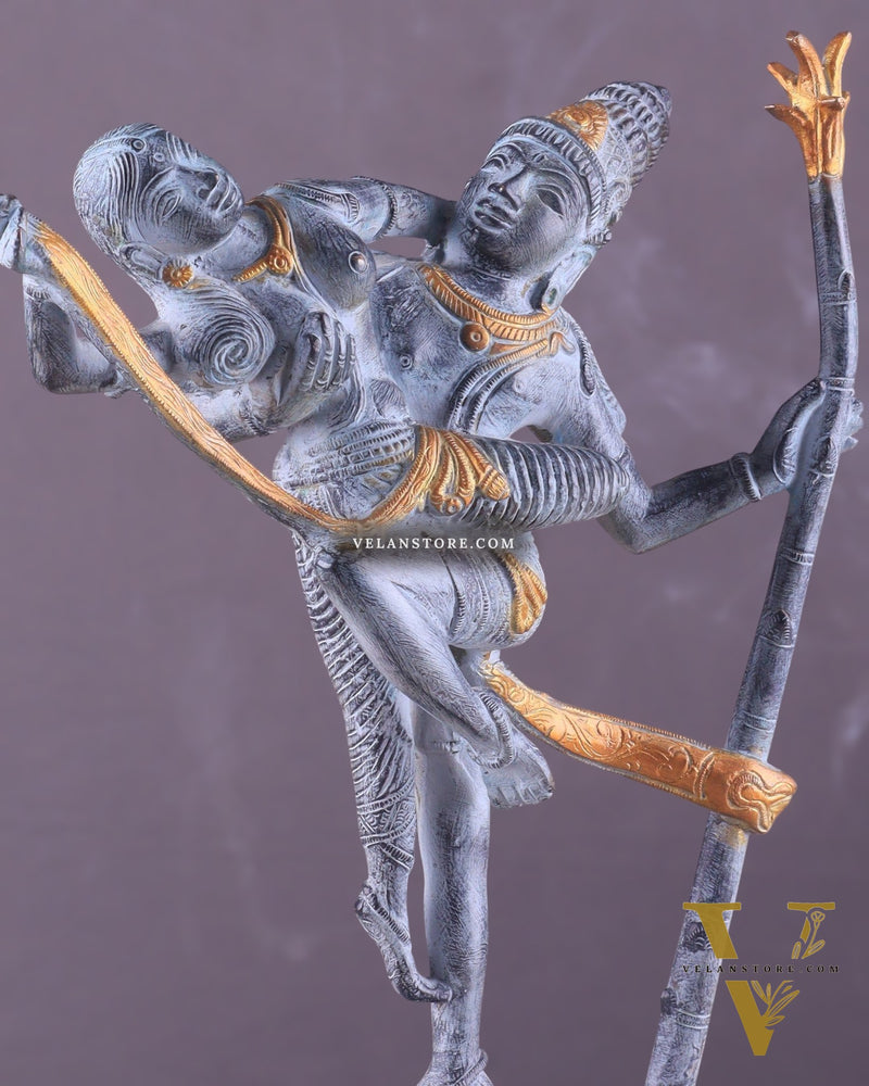 Brass Superfine Dancing Rati and Kaamdeva 13 inch grey sandstone finish